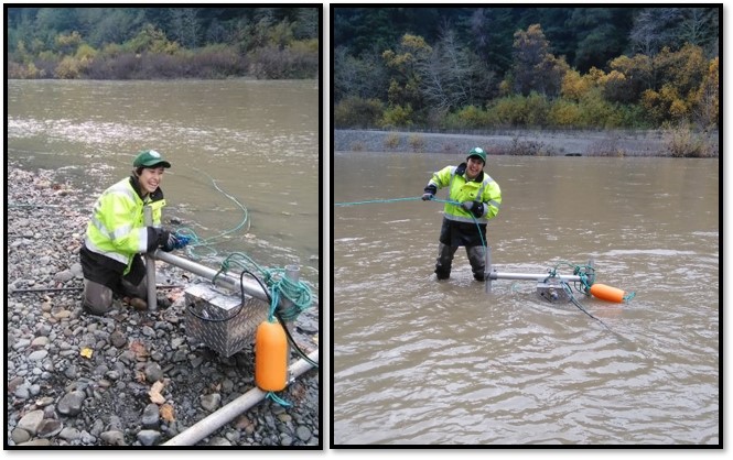 Sonar camera being deployed in the South Fork Eel River